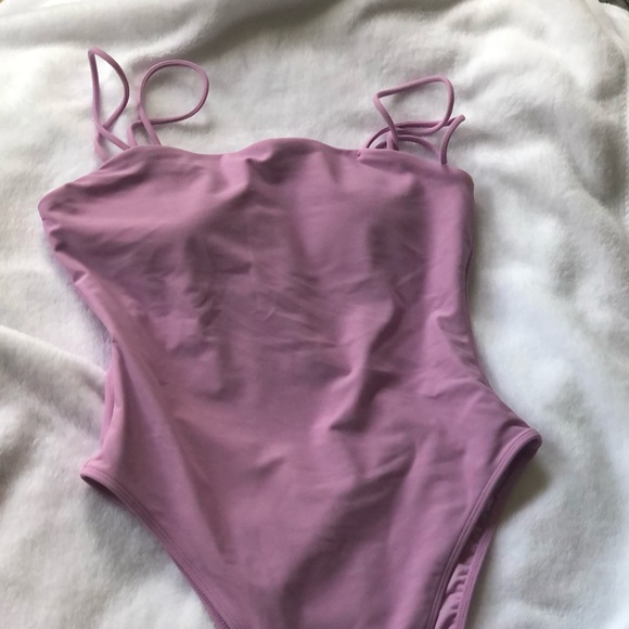 Mauve Purple Double Strap One Piece Swimsuit - Picture 6 of 6